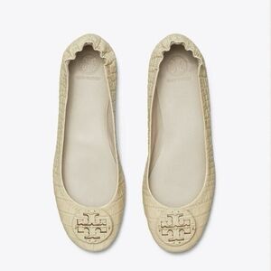 Tory Burch Minnie Jamaica Croc Embossed Leather Ballet Flats Beige 7